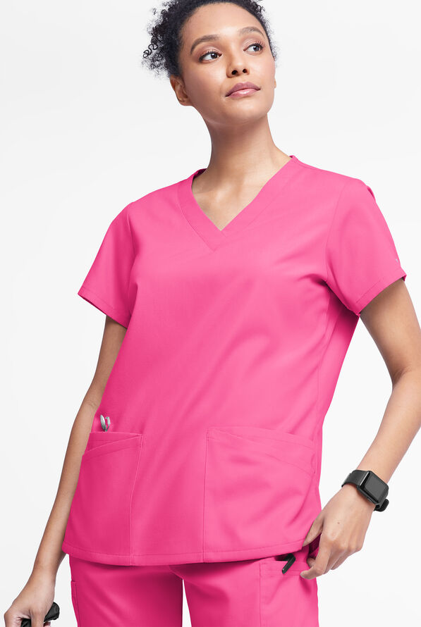Blusa médica Butter-Soft Originals con cuello en V y 6 bolsillos para mujer - Fuchsia - 2