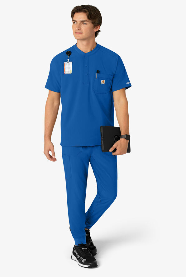 Carhartt Cross-Flex Men's 3-Pocket STRETCH Zip Pocket Henley Banded Collar Scrub Top - Royal - 5