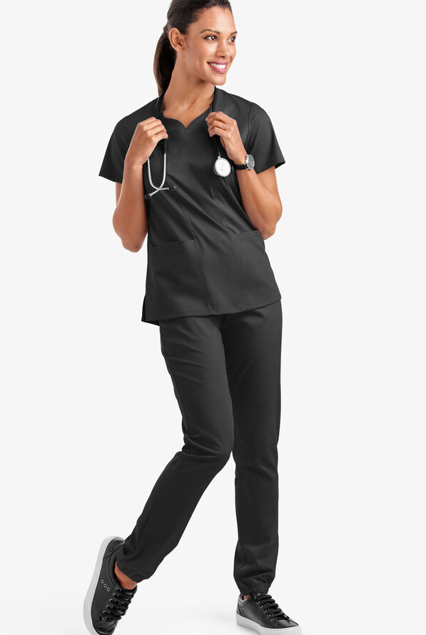 Blusa médica UA Butter-Soft STRETCH con escote corazón y 4 bolsillos para mujer - Black - 2