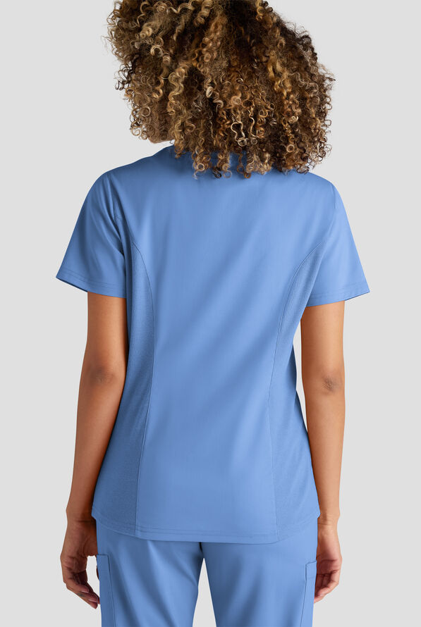 Butter-Soft STRETCH FLXTEK+ Women's 3-Pocket Crew Neck Scrub Top - Ceil Blue - 6