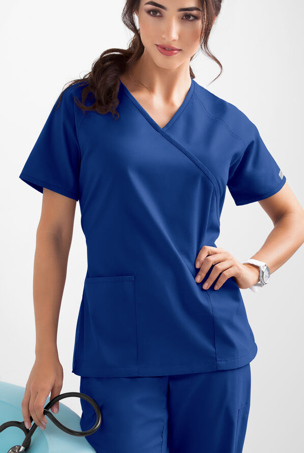 Butter-Soft Core Women's 2-Pocket Solid Mock Wrap Scrub Top - Galaxy - 3