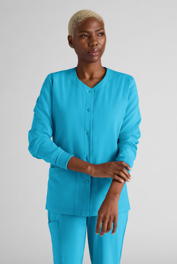 Easy STRETCH Rachel Women's 3-Pocket Snap Front Scrub Jacket - Turquoise - 1