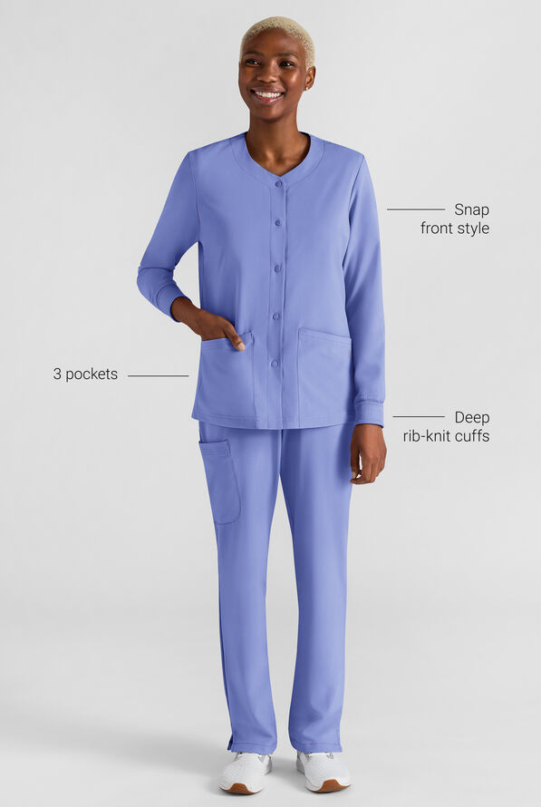 Chaqueta m&eacute;dica Easy STRETCH con botones a presi&oacute;n y 3 bolsillos para mujer - Ceil Blue - 3