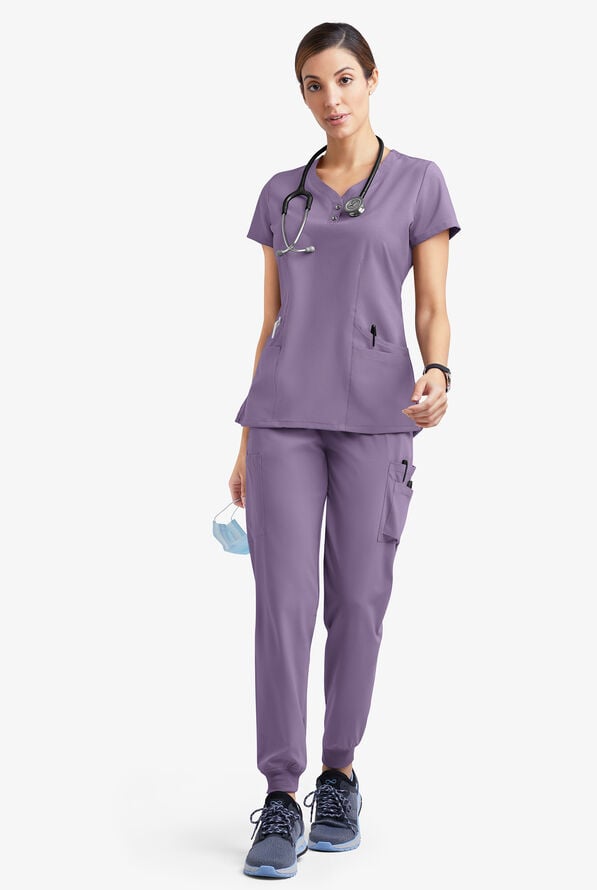 Blusa médica Easy STRETCH Demi estilo Henley con 4 bolsillos para mujer - Purple Dusk - 2