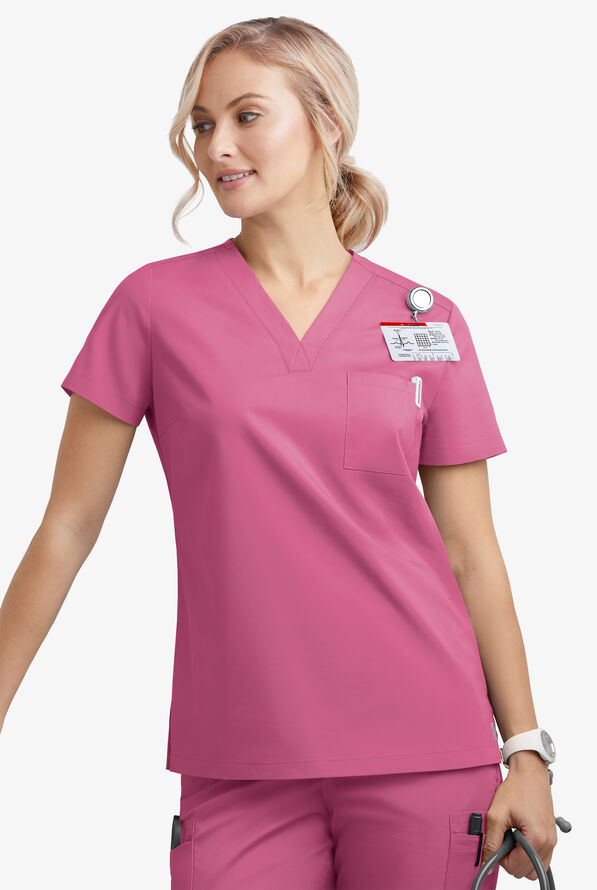 Blusa m&eacute;dica Butter-Soft STRETCH con cuello en V y 2 bolsillos para mujer - Berry Haze - 3