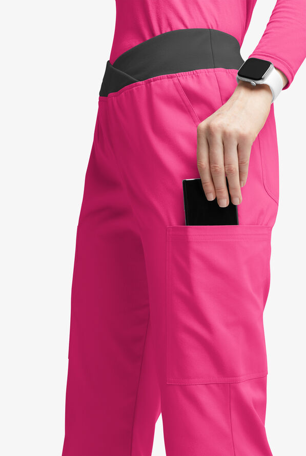 Pantalón médico Butter-Soft Originals Tall de tiro medio y cintura cruzada con piernas anchas y 7 bolsillos para mujer - Fuchsia/Black - 2