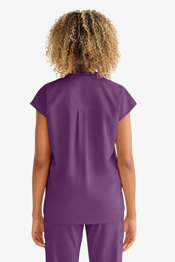 Healing Hands Purple Label Journey Women's 2-Pocket STRETCH Dolman Sleeve Mandarin Collar Scrub Top - Eggplant - 5