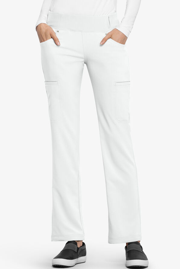 Cherokee iflex Women's 6-Pocket STRETCH Knit Waistband Cargo Scrub Pants - White - 1