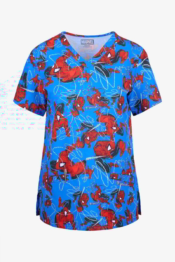 Spiderman Funscrubs Women's 2-Pocket STRETCH V-Neck Print Scrub Top - null - 1
