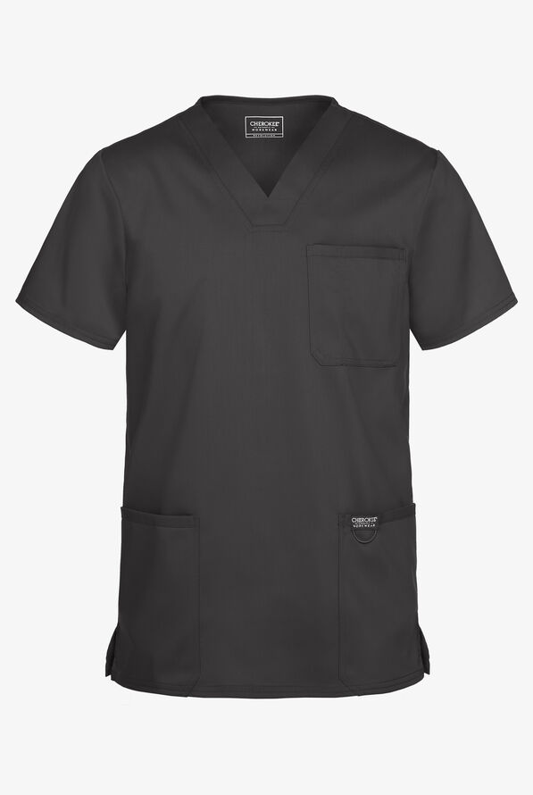 Cherokee Workwear Revolution Men's 3-Pocket STRETCH V-Neck Scrub Top - Pewter - 1
