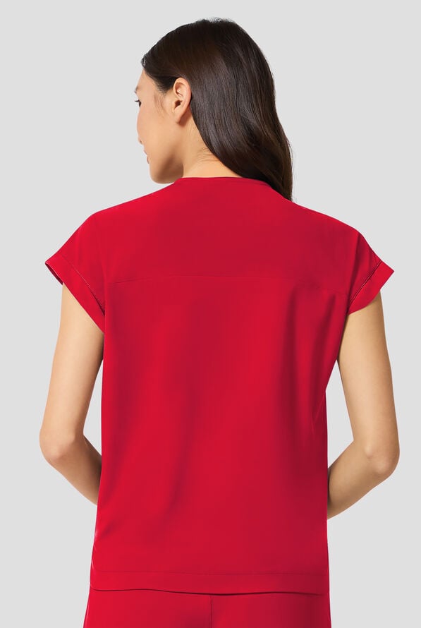 Infinity Pursuit Women's 1-Pocket STRETCH Rib-Knit V-Neck Dolman Sleeve Scrub Top - Cherry Pop - 4