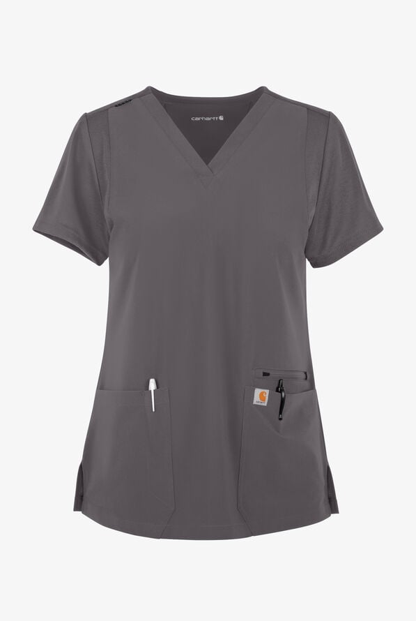 Carhartt Cross-Flex Force Women's 3-Pocket STRETCH Knit Panel Scrub Top - Pewter - 1