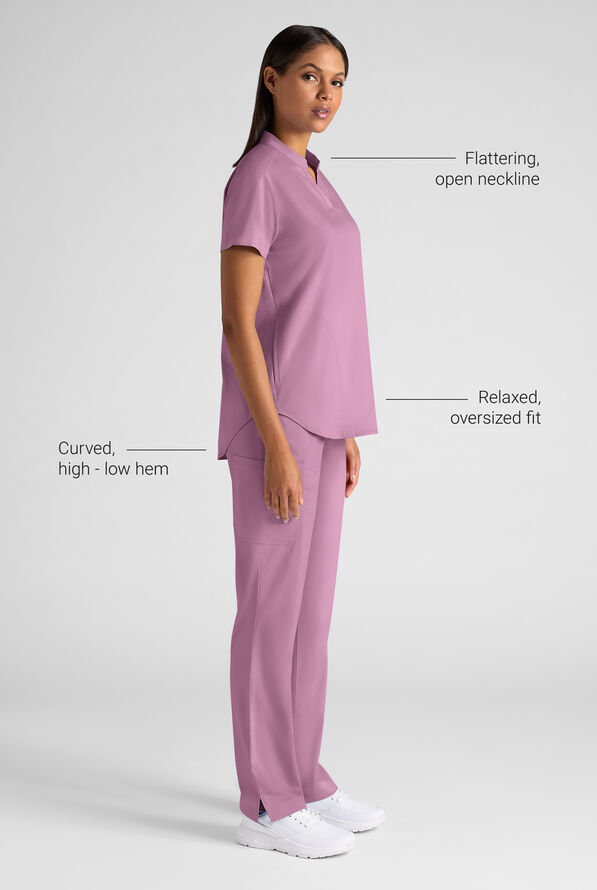 Butter-Soft STRETCH FLXTEK+ Women's 2-Pocket Oversized Henley Scrub Top - Smokey Mauve - 3