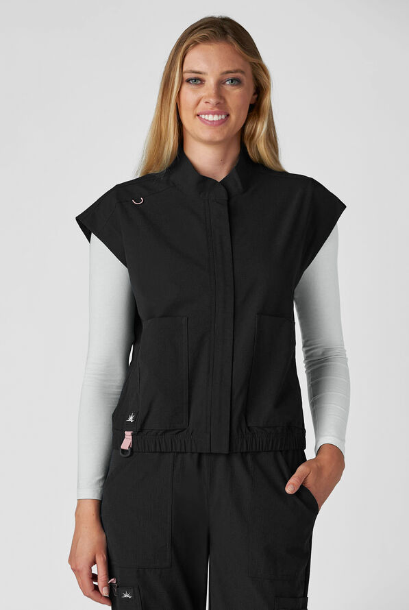 koi Solis Eloise Women's 4-Pocket STRETCH Zip Front Scrub Vest - Black - 2