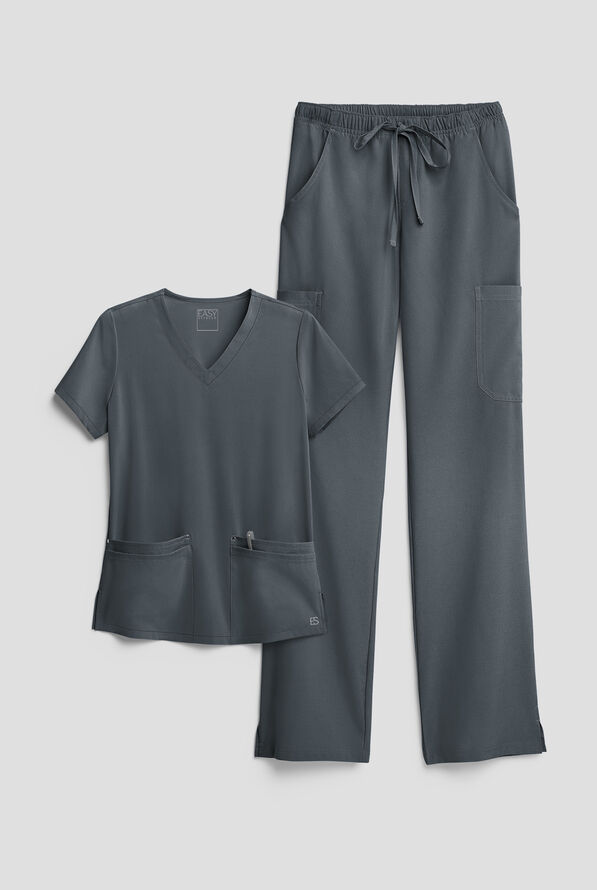 Easy STRETCH Women's 8-Pocket Scrub Set - Pewter - 1