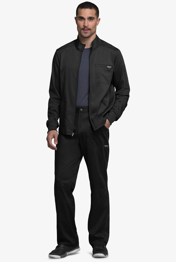 Cherokee Workwear Revolution Men's 5-Pocket STRETCH Zip Front Scrub Jacket - Black - 2