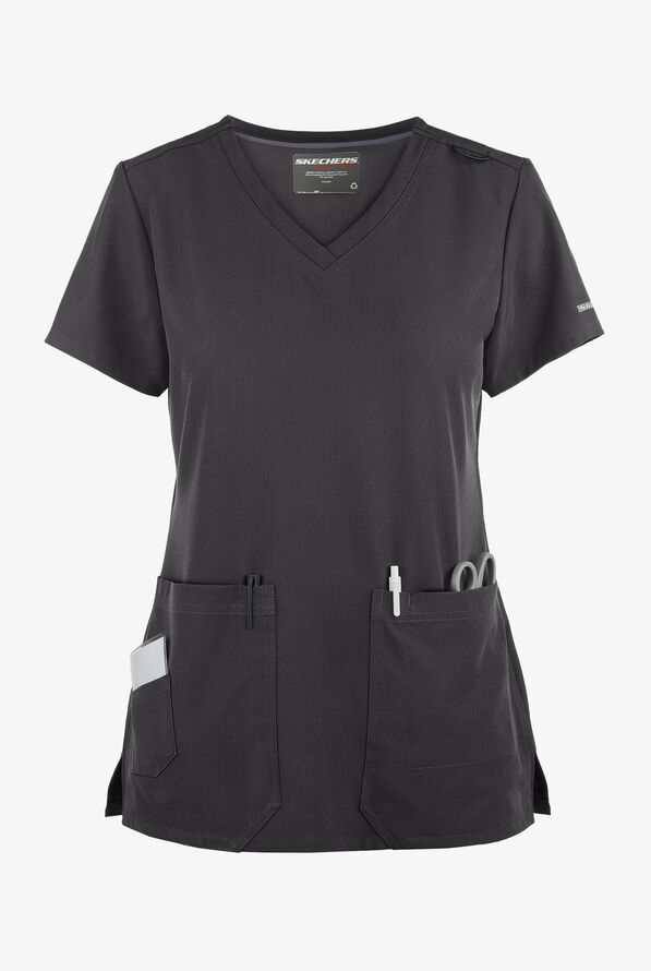 Skechers by Barco Focus Women's 6-Pocket STRETCH Crossover V-Neck Scrub Top - Pewter - 1