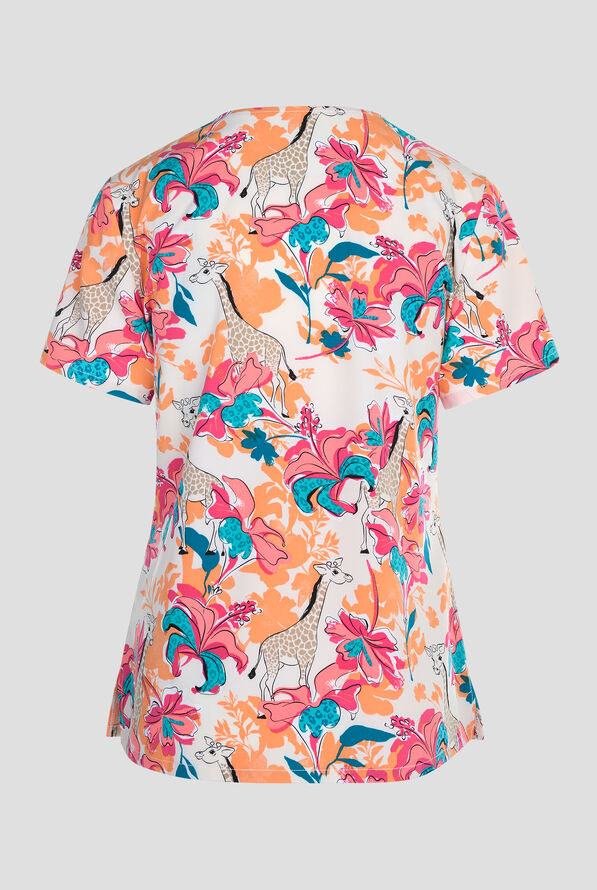 Cherokee Floral Safari Women's 2-Pocket STRETCH V-Neck Print Scrub Top - null - 2