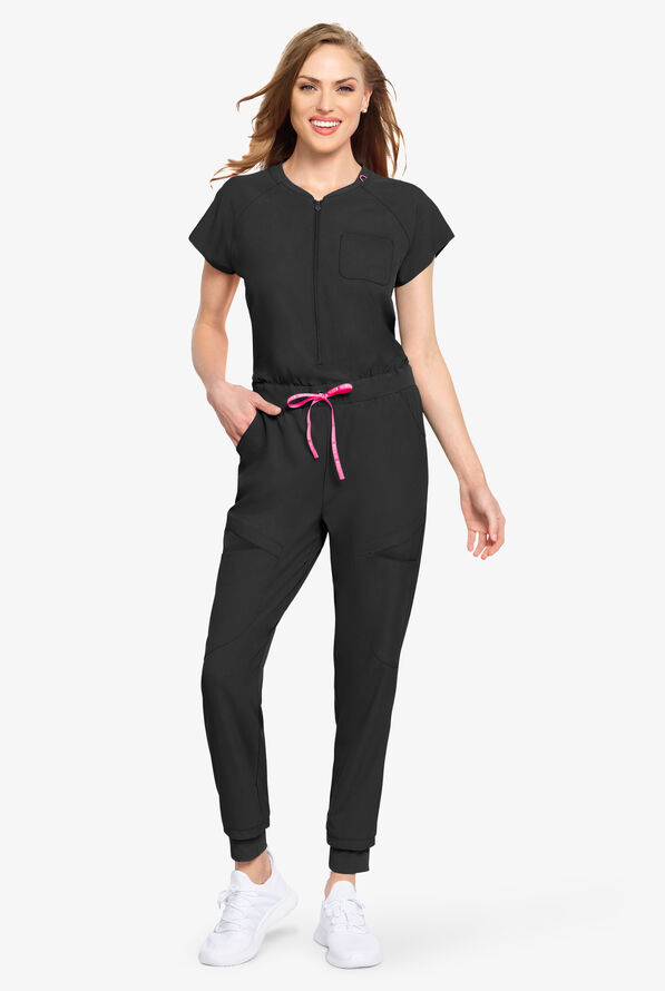 Med Couture Amp Women's 5Pocket STRETCH VNeck Zip Front Storm Cuff Jumpsuit, One Piece Scrub Sets