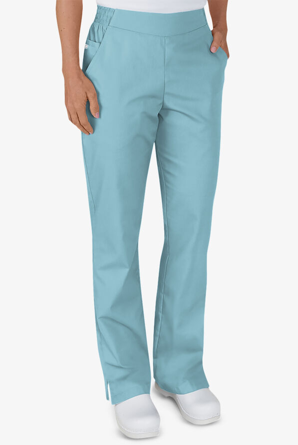 Butter-Soft STRETCH Women's 2-Pocket Flat Front with Back Elastic Scrub Pants - Dew Drop - 1