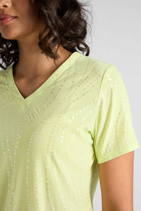 Butter-Soft STRETCH Rhythmic Waves Cool Matcha Women's 2-Pocket V-Neck Print Scrub Top - null - 2