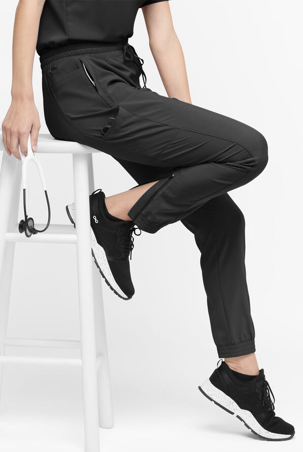 Easy STRETCH Kourtney Women's 5 Pocket Modern Slim Leg Jogger Scrub Pants - Petite - Onyx Black - 1