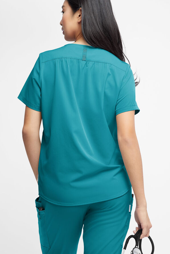 WhisperLite Alba Women's 3-Pocket Notched Neck Scrub Top - Teal - 2