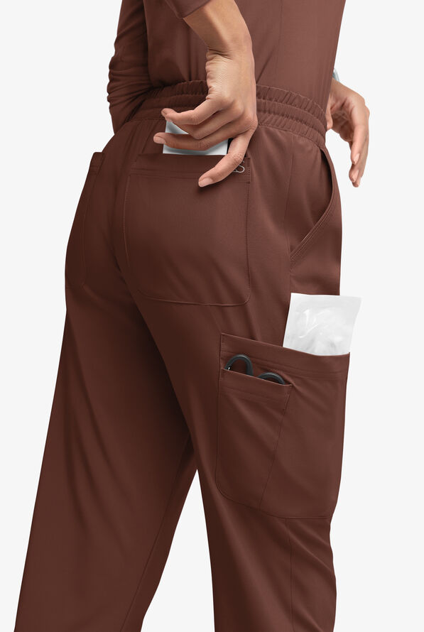 Easy STRETCH Naya Women&rsquo;s Natural Waist 6-Pocket Straight Leg Scrub Pants - Double Espresso/Ultraviolet Light - 4