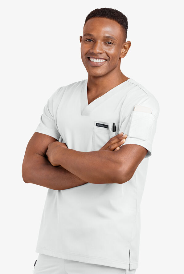 Advantage STRETCH Men's 4-Pocket V-Neck Scrub Top - White - 6