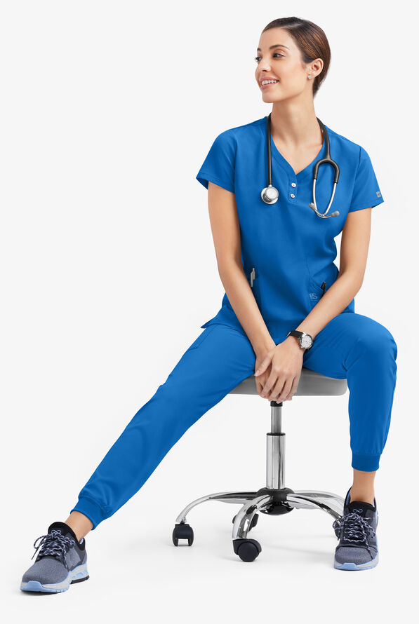 Easy STRETCH Demi Women's 4-Pocket Henley Scrub Top - Royal - 6