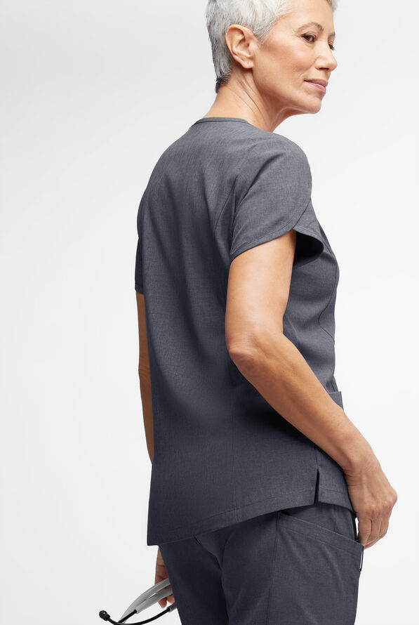 Blusa m&eacute;dica Easy STRETCH Daisy con cuello en V y 4 bolsillos para mujer - Charcoal Heather - 3