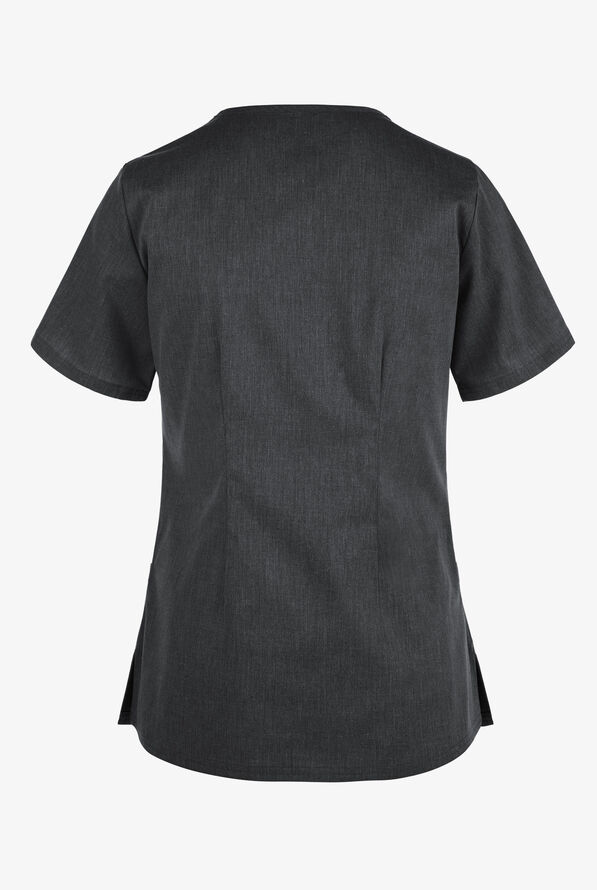 Butter-Soft STRETCH Women's 4-Pocket V-Neck Scrub Top - Heather Charcoal - 2