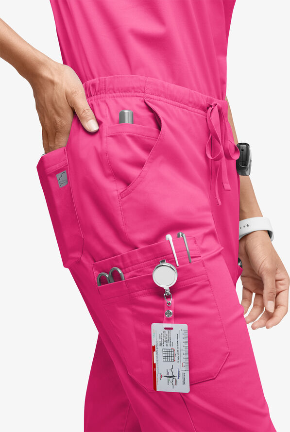 Butter-Soft STRETCH Women’s 10-Pocket Mid Rise Straight Leg Scrub Pant - Petite - Fuchsia - 3