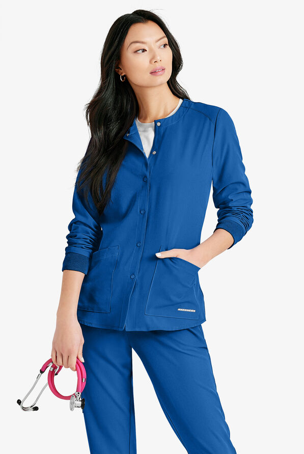 Skechers by Barco Stability Women's 2-Pocket STRETCH Warm-Up Scrub Jacket - Royal - 3