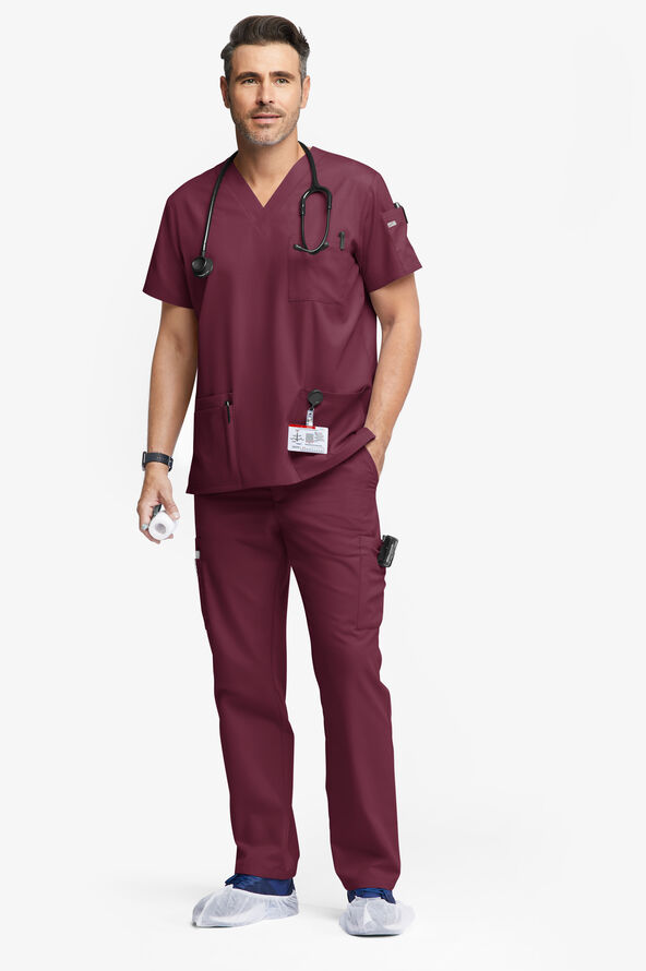 Butter-Soft Originals Men's 9-Pocket Straight Leg Cargo Scrub Pants - Wine - 4