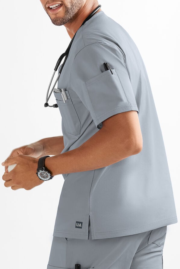 Butter-Soft STRETCH Men's 4-Pocket V-Neck Scrub Top - Silver - 2