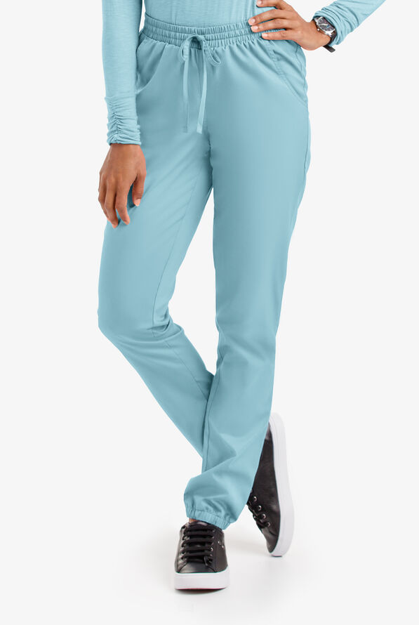 Butter-Soft STRETCH Women's 5-Pocket Jogger Scrub Pants - Petite - Dew Drop - 1