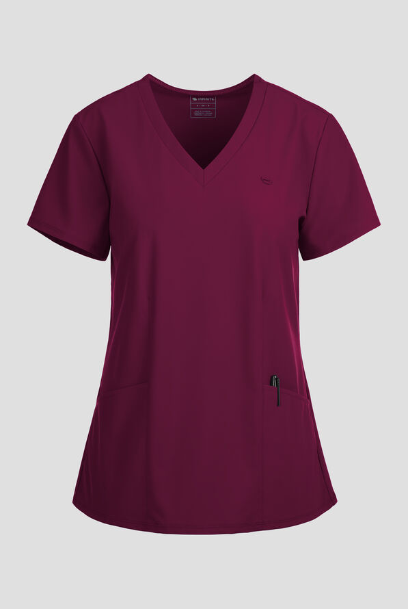 Blusa m&eacute;dica Infinity PURSUIT STRETCH con cuello en V y 2 bolsillos para mujer - Wine - 1