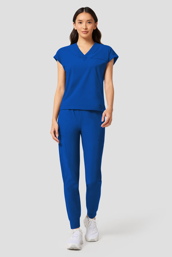 Blusa m&eacute;dica Infinity Pursuit STRETCH con cuello en V de punto acanalado y 1 bolsillo para mujer - Royal - 5