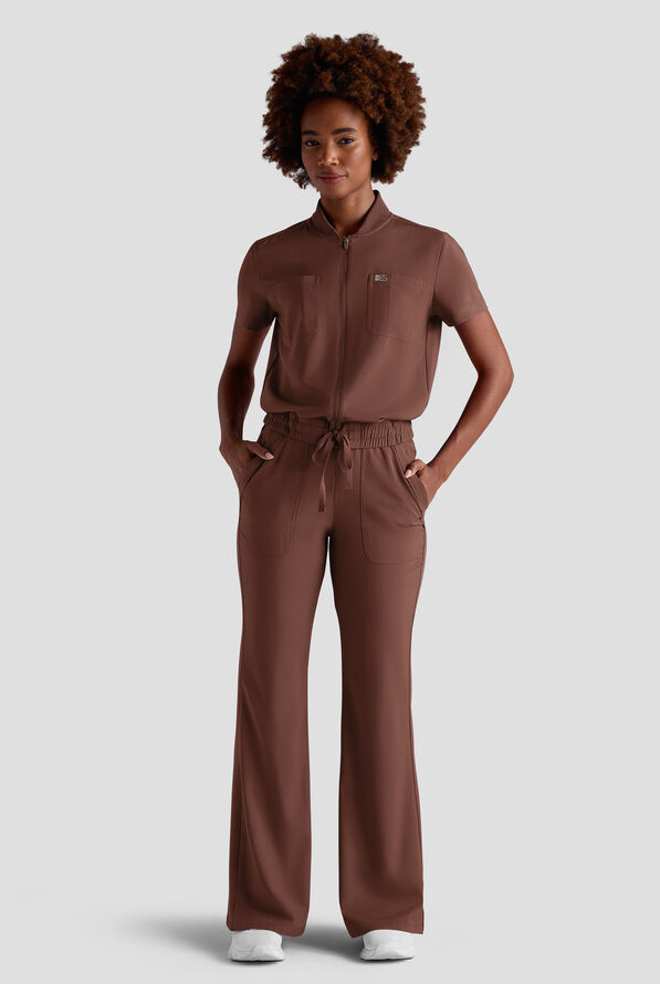 Blusa m&eacute;dica estilo mono Easy STRETCH Nika con cremallera y 2 bolsillos para mujer - Double Espresso - 2