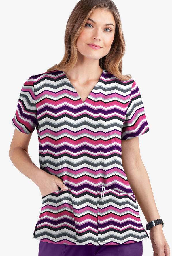 Blusa médica estampada UA Butter-Soft STRETCH Miami Deco Rosebud con cuello en V y 2 bolsillos para mujer - null - 1