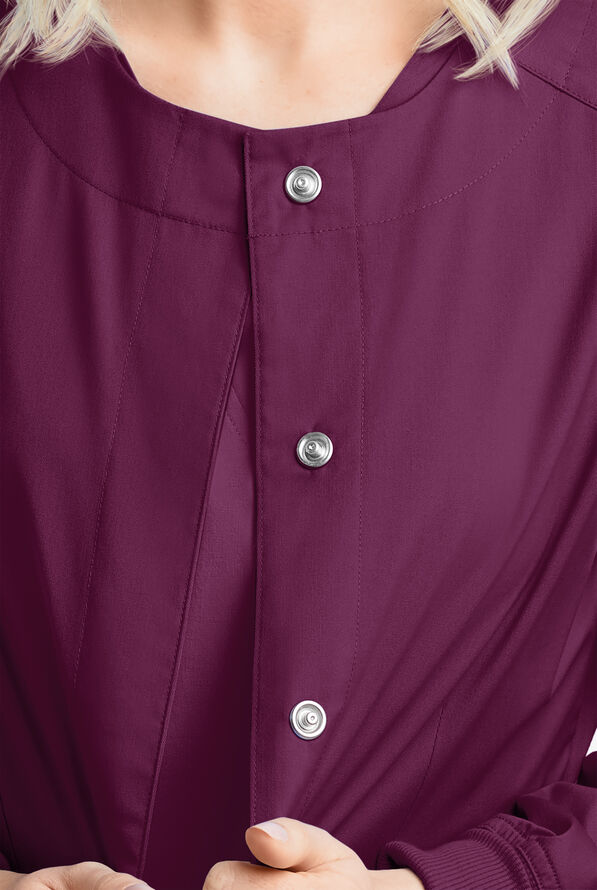 Butter-Soft STRETCH Women's 2-Pocket Long Sleeve Snap Front Scrub Jacket - Wine - 3