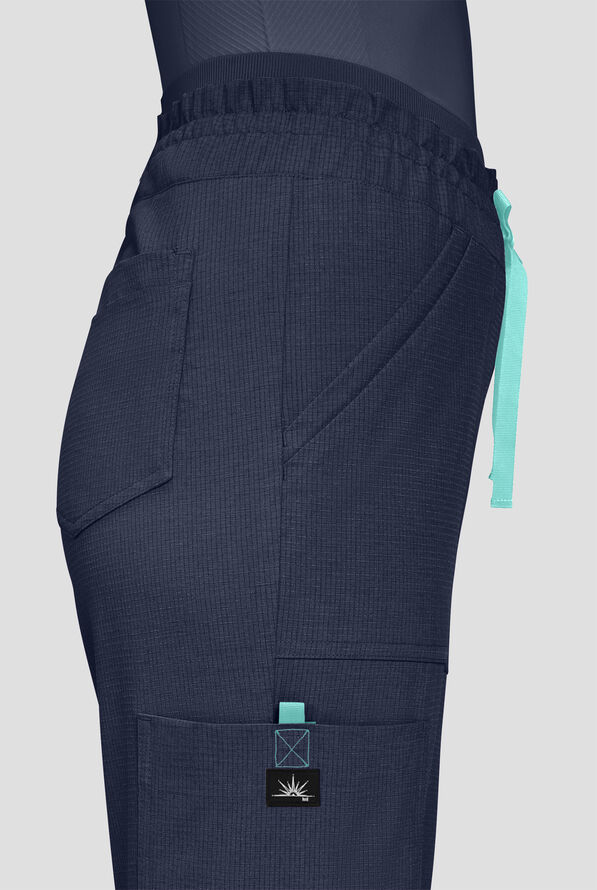 koi Solis Freda Women's 8-Pocket STRETCH Rib-Knit Double Waist Straight Leg Cargo Scrub Pant - Navy - 3