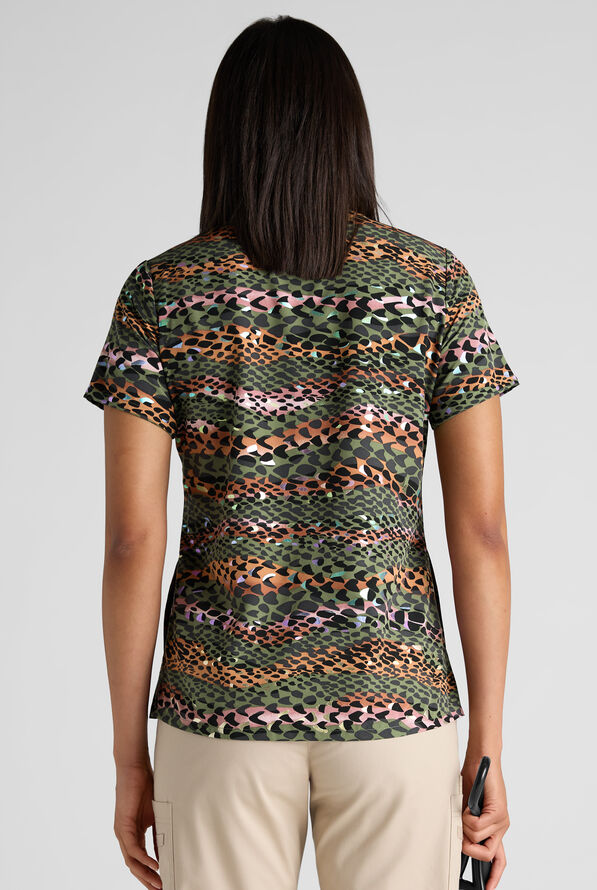 Butter-Soft STRETCH Amazon Diva Women's 2-Pocket V-Neck Print Scrub Top - null - 5