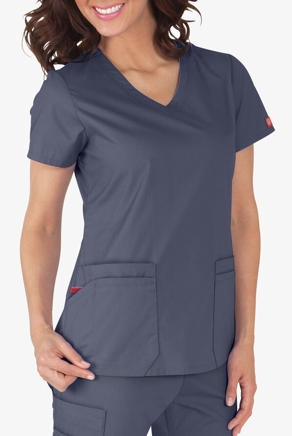 Dickies EDS Signature Women's 6-Pocket Contemporary Fit V-Neck Scrub Top - Pewter - 4