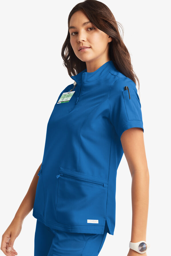 Butter-Soft Women's 5-Pocket Zipper Neck Short Sleeve Scrub Top **Slightly IRREGULAR** - Royal - 3