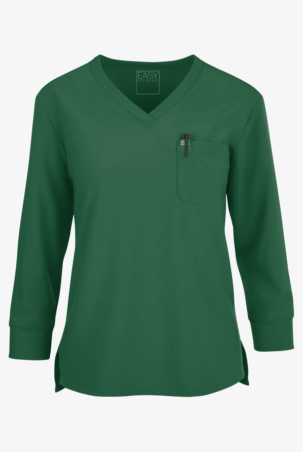 Easy STRETCH Women's Josie 2-Pocket Relaxed 3/4" Sleeve Scrub Top - Hunter - 1