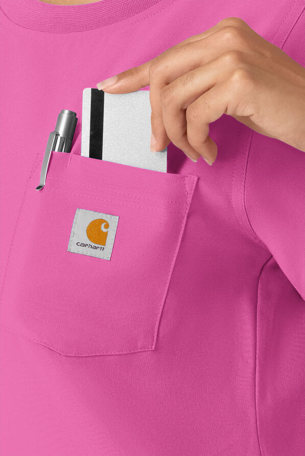 Carhartt Cross-Flex Force Women's 1-Pocket STRETCH Knit Trim Crew Neck Scrub Top - Electric Fuchsia - 5