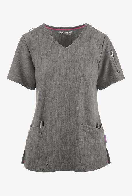 Blusa médica MOVEMENT by Butter-Soft Capella estilo cruzado con 5 bolsillos para mujer