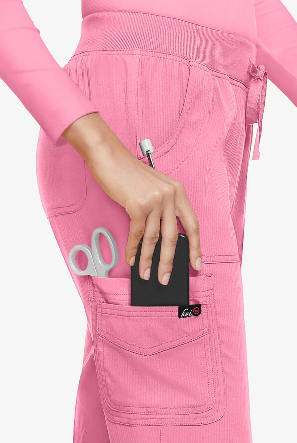 koi Lite™ Fierce Women's 6-Pocket Cargo Jogger Scrub Pants - Peony Pink - 2